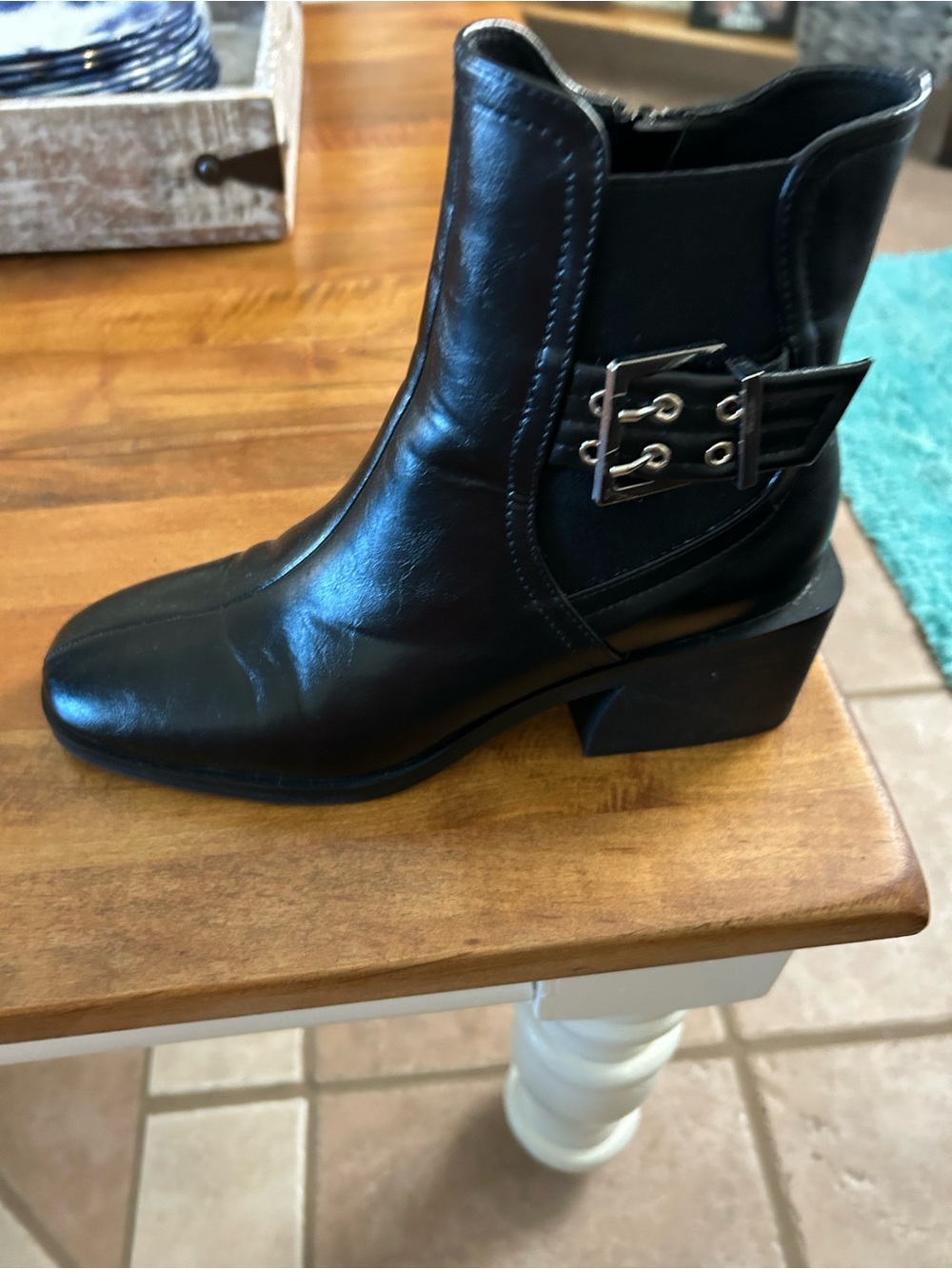 Steve Madden Black Leather Buckle Ankle Booties
